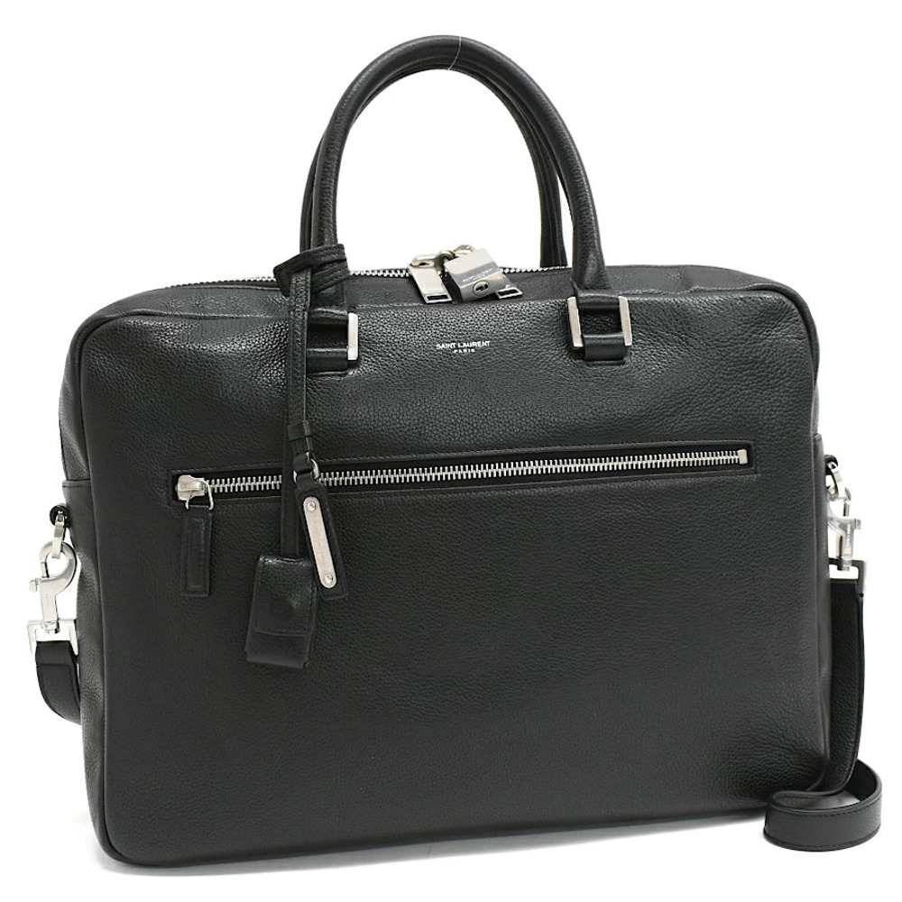 Saint Laurent Paris Sac de Jour Briefcase Business Bag Leather Black